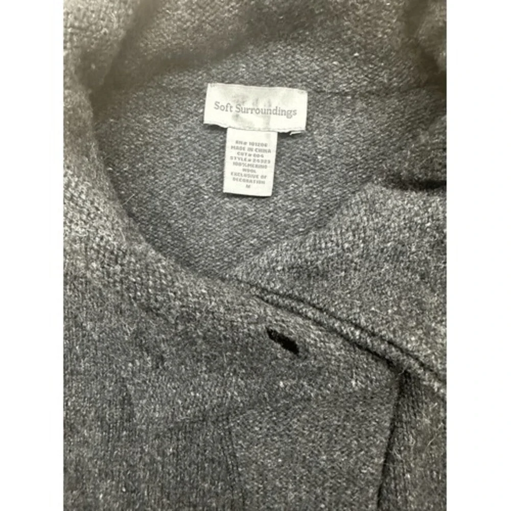 Soft Surroundings Merino Wool‎ Long Cardigan Sweater Gray Sequin Trim Size M